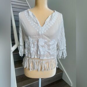 Melrose and Market White Fringe Top